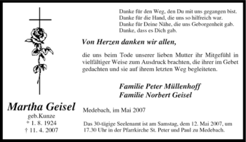 Traueranzeige von Martha Geisel von Tageszeitung