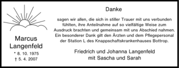 Traueranzeige von Marcus Langenfeld von Tageszeitung