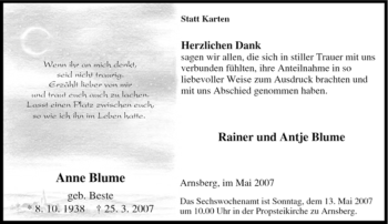Traueranzeige von Anne Blume von Tageszeitung
