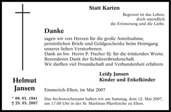 Traueranzeige von Helmut Jansen von Tageszeitung