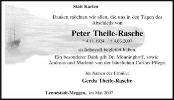 Traueranzeige von Peter Theile-Rasche von Tageszeitung