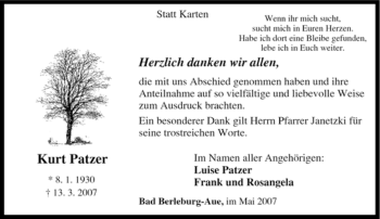 Traueranzeige von Kurt Patzer von Tageszeitung