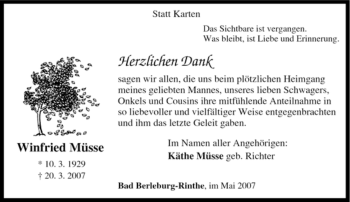 Traueranzeige von Winfried Müsse von Tageszeitung