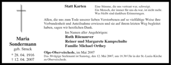 Traueranzeige von Maria Sondermann von Tageszeitung