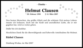 Traueranzeige von Helmut Clausen von Tageszeitung