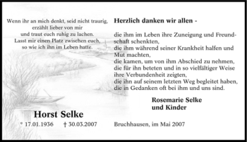 Traueranzeige von Horst Selke von Tageszeitung