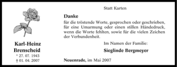 Traueranzeige von Karl-Heinz Brenscheid von Tageszeitung