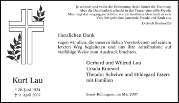 Traueranzeige von Kurt Lau von Tageszeitung