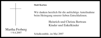 Traueranzeige von Martha Froberg von Tageszeitung