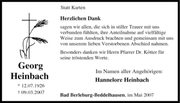 Traueranzeige von Georg Heinbach von Tageszeitung