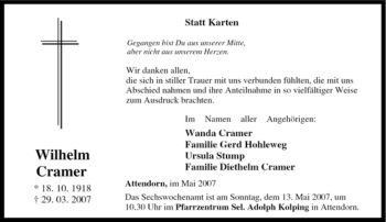 Traueranzeige von Wilhelm Cramer von Tageszeitung
