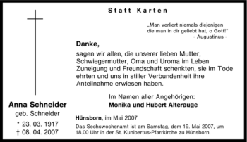 Traueranzeige von Anna Schneider von Tageszeitung