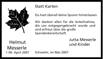 Traueranzeige von Helmut Messerle von Tageszeitung