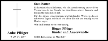 Traueranzeige von Anke Pflüger von Tageszeitung