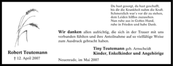Traueranzeige von Robert Teutemann von Tageszeitung