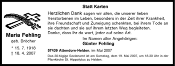 Traueranzeige von Maria Fehling von Tageszeitung