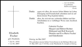 Traueranzeige von Elisabeth Fischer von Tageszeitung