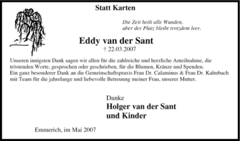 Traueranzeige von Eddy van der Sant von Tageszeitung
