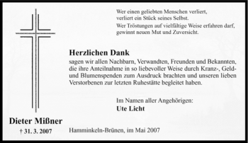Traueranzeige von Dieter Mißner von Tageszeitung
