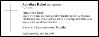 Traueranzeige von Anneliese Huboi von Tageszeitung