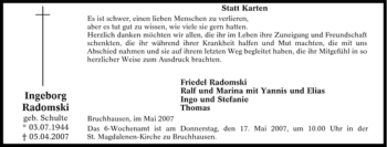 Traueranzeige von Ingeborg Radomski von Tageszeitung