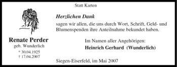 Traueranzeige von Renate Perder von Tageszeitung