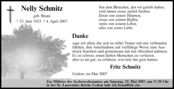 Traueranzeige von Nelly Schmitz von Tageszeitung