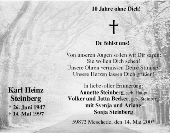 Traueranzeige von Karl Heinz Steinberg von Tageszeitung