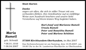 Traueranzeige von Maria Rameil von Tageszeitung