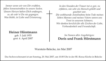 Traueranzeige von Heiner Hörstmann von Tageszeitung