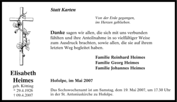 Traueranzeige von Elisabeth Heimes von Tageszeitung