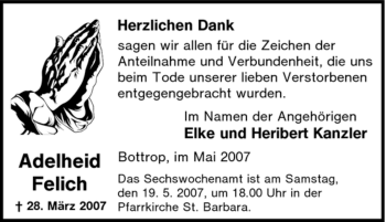 Traueranzeige von Adelheid Felich von Tageszeitung