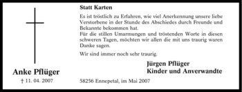 Traueranzeige von Anke Pflüger von Tageszeitung