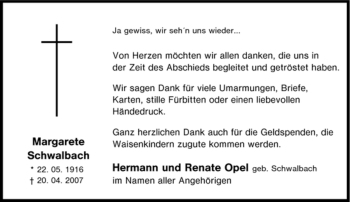 Traueranzeige von Margarete Schwalbach von Tageszeitung
