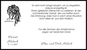Traueranzeige von Horst Aldorf von Tageszeitung