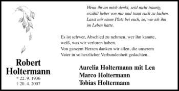 Traueranzeige von Robert Holtermann von Tageszeitung