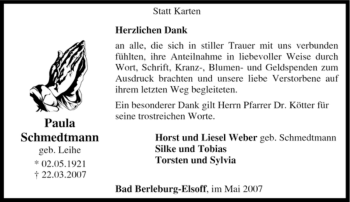 Traueranzeige von Paula Schmedtmann von Tageszeitung