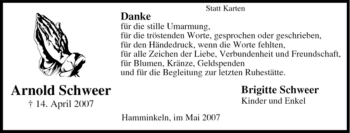 Traueranzeige von Arnold Schweer von Tageszeitung