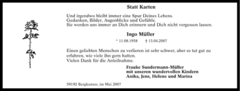 Traueranzeige von Ingo Müller von Tageszeitung