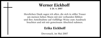 Traueranzeige von Werner Eickhoff von Tageszeitung