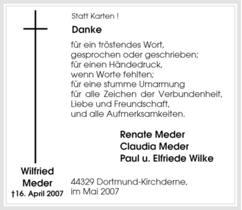 Traueranzeige von Wilfried Meder von Tageszeitung