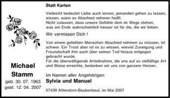 Traueranzeige von Michael Stamm von Tageszeitung