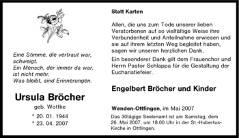 Traueranzeige von Ursula Bröcher von Tageszeitung
