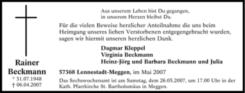 Traueranzeige von Rainer Beckmann von Tageszeitung