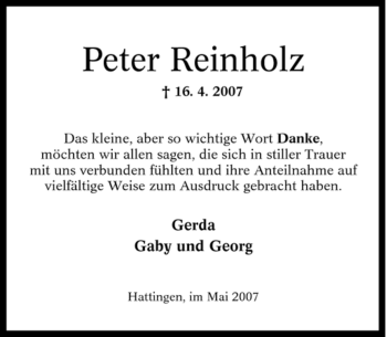 Traueranzeige von Peter Reinholz von Tageszeitung