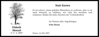 Traueranzeige von Elsbeth Menzel von Tageszeitung