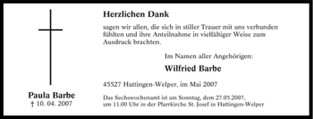 Traueranzeige von Paula Barbe von Tageszeitung