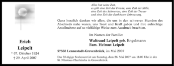 Traueranzeige von Erich Leipelt von Tageszeitung