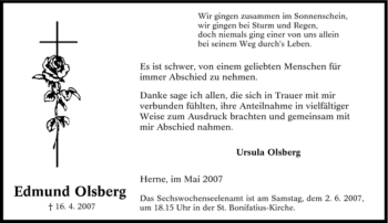 Traueranzeige von Edmund Olsberg von Tageszeitung