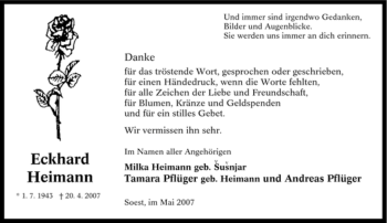 Traueranzeige von Eckhard Heimann von Tageszeitung